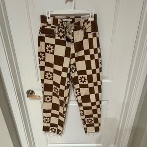 PacSun Brown and Cream Checkered Straight Leg Pants